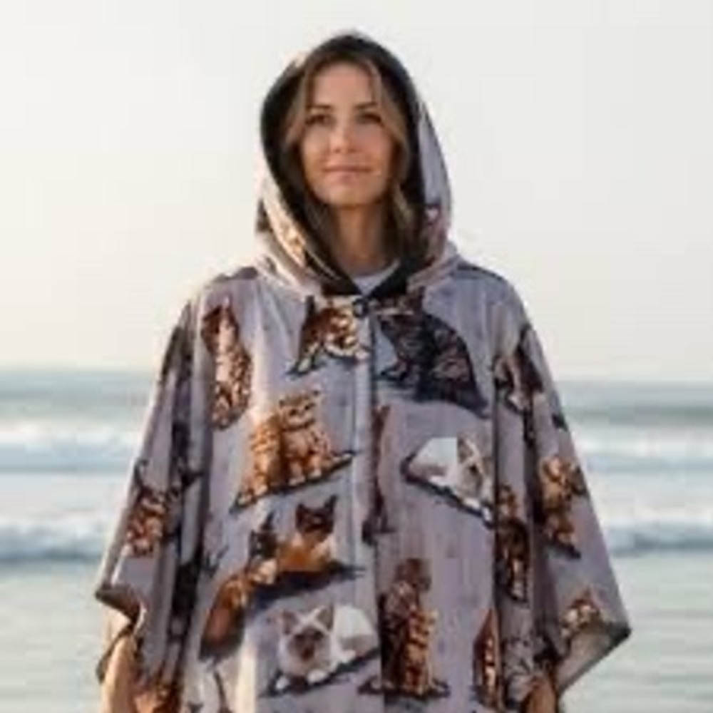 Black Mountain Fleece Hooded Poncho Women OS Puppy Dog Print Novelty Cabin Cozy